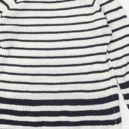 TU Womens White Boat Neck Striped Acrylic Pullover Jumper Size 14