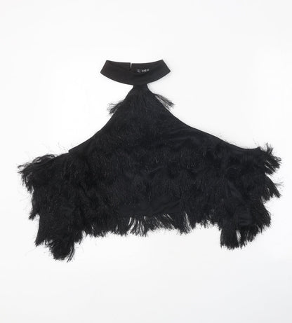 SheIn Womens Black Polyester Cropped Tank Size S Halter - Cold Shoulder