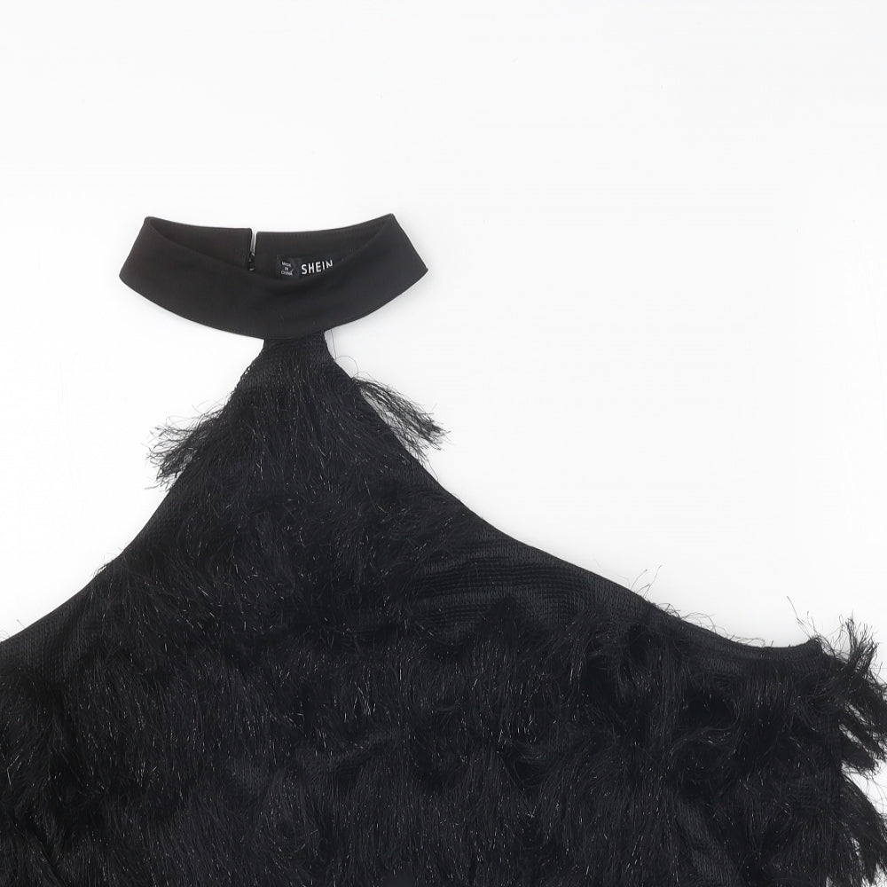 SheIn Womens Black Polyester Cropped Tank Size S Halter - Cold Shoulder