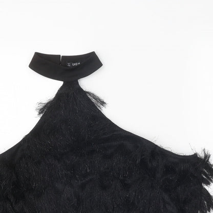 SheIn Womens Black Polyester Cropped Tank Size S Halter - Cold Shoulder