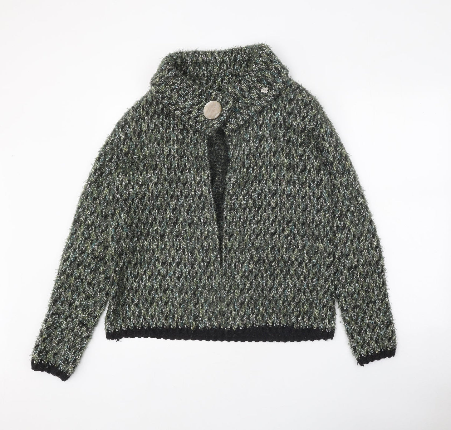Moda Womens Green Collared Polyester Cardigan Jumper Size 14 - Snap Closure