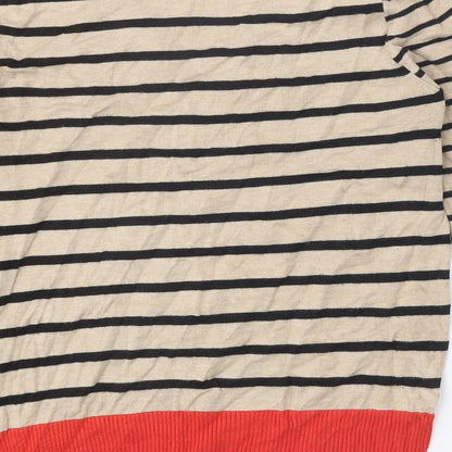 M&Co Womens Beige V-Neck Striped Viscose Pullover Jumper Size 12