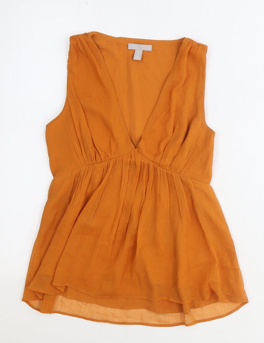H&M Womens Orange Polyester Basic Blouse Size 4 V-Neck - Smock