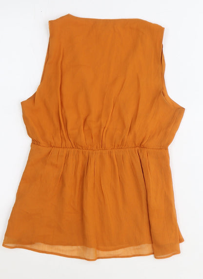 H&M Womens Orange Polyester Basic Blouse Size 4 V-Neck - Smock
