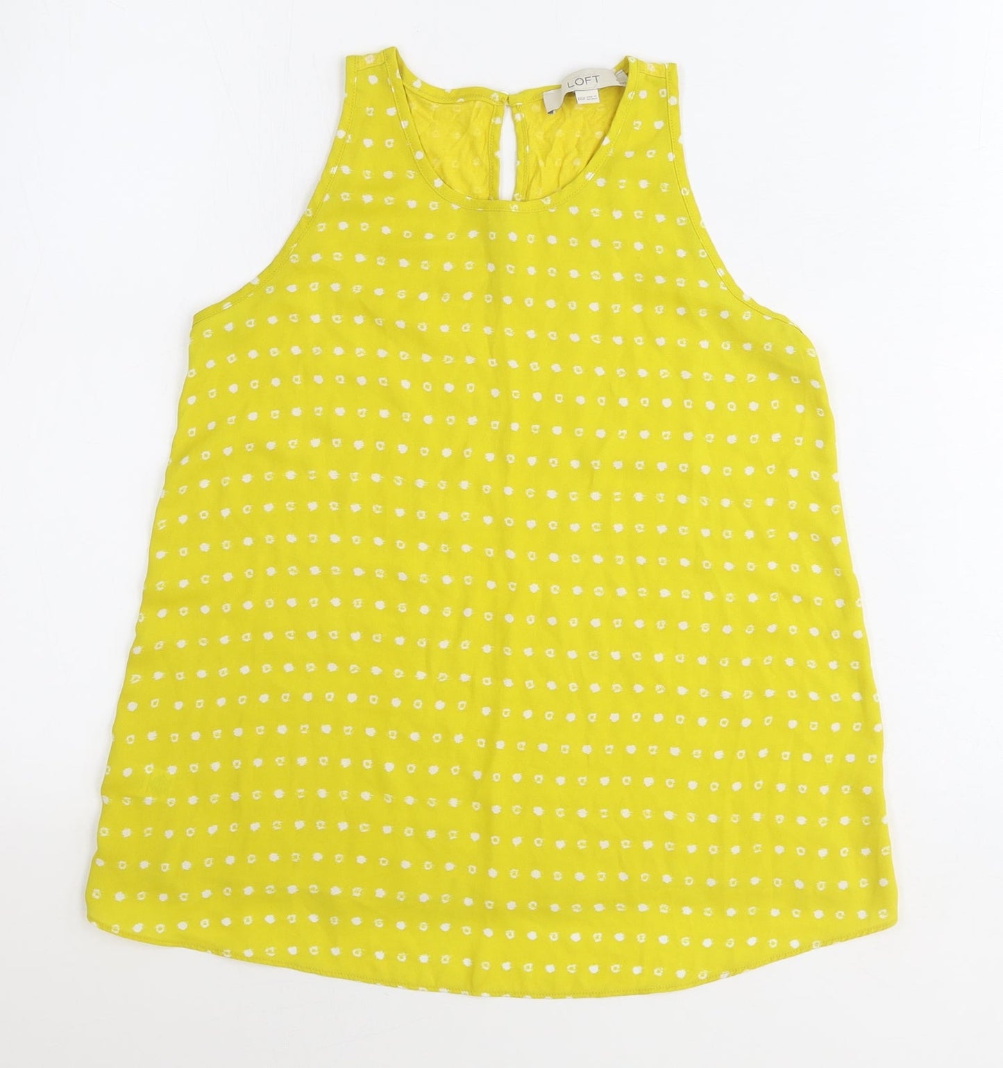 LOFT Womens Yellow Geometric Polyester Basic Tank Size 2XS Scoop Neck