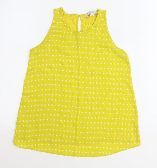 LOFT Womens Yellow Geometric Polyester Basic Tank Size 2XS Scoop Neck