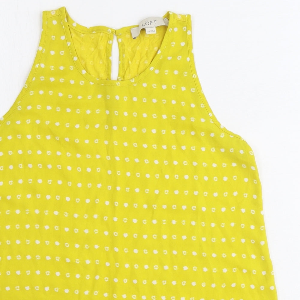 LOFT Womens Yellow Geometric Polyester Basic Tank Size 2XS Scoop Neck