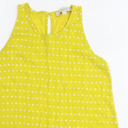 LOFT Womens Yellow Geometric Polyester Basic Tank Size 2XS Scoop Neck