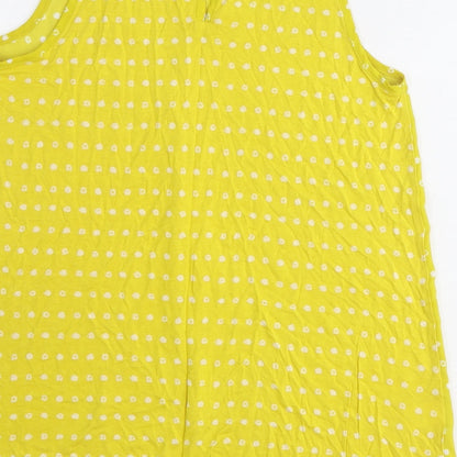LOFT Womens Yellow Geometric Polyester Basic Tank Size 2XS Scoop Neck