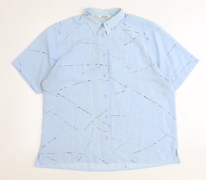 La Kerko Womens Blue Geometric Polyester Basic Button-Up Size 12 Collared
