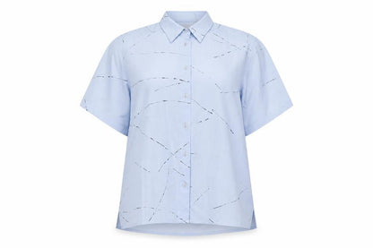 La Kerko Womens Blue Geometric Polyester Basic Button-Up Size 12 Collared