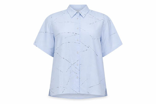 La Kerko Womens Blue Geometric Polyester Basic Button-Up Size 12 Collared
