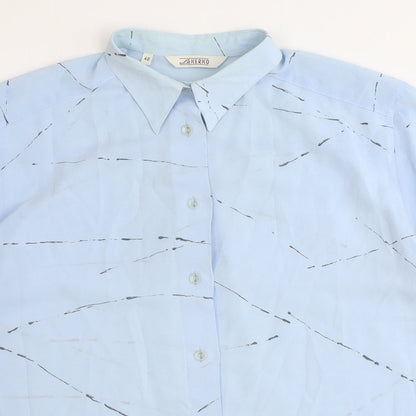 La Kerko Womens Blue Geometric Polyester Basic Button-Up Size 12 Collared