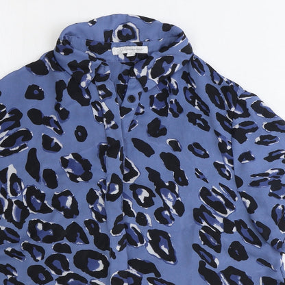 Glamorous Womens Blue Animal Print Polyester Basic Button-Up Size S Collared - Leopard Pattern