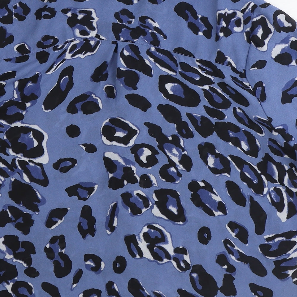 Glamorous Womens Blue Animal Print Polyester Basic Button-Up Size S Collared - Leopard Pattern