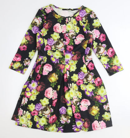 Glow Womens Multicoloured Floral Polyester A-Line Size L Round Neck Pullover