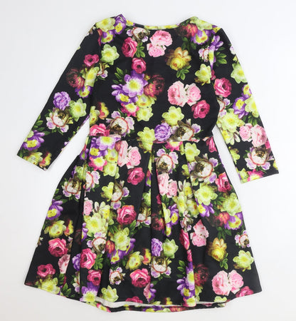 Glow Womens Multicoloured Floral Polyester A-Line Size L Round Neck Pullover