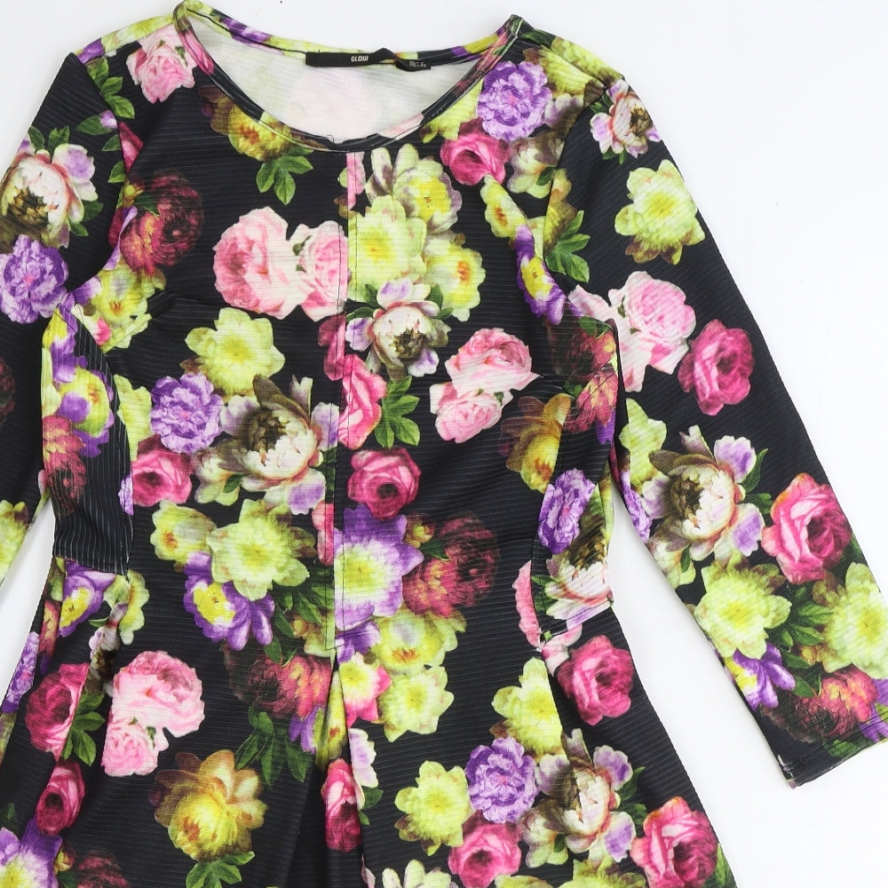 Glow Womens Multicoloured Floral Polyester A-Line Size L Round Neck Pullover
