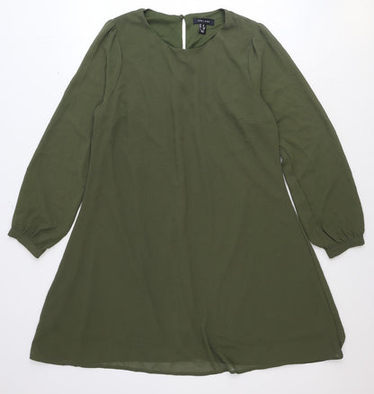 New Look Womens Green Polyester Shift Size 12 Round Neck Button