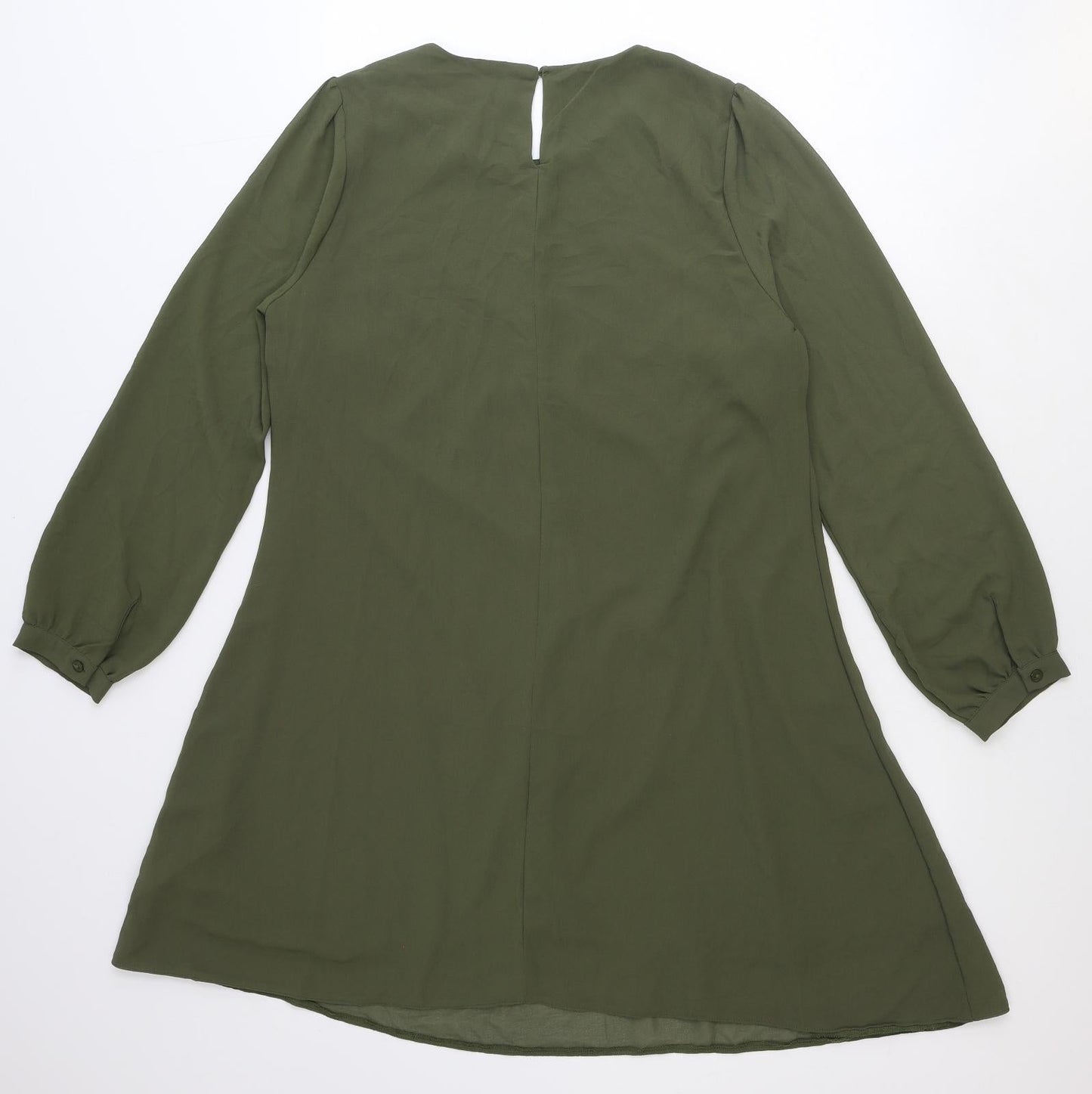 New Look Womens Green Polyester Shift Size 12 Round Neck Button