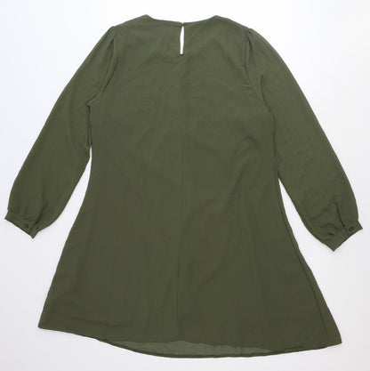 New Look Womens Green Polyester Shift Size 12 Round Neck Button