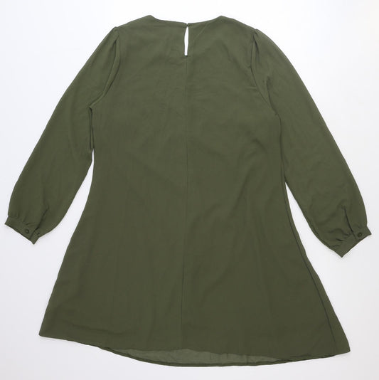 New Look Womens Green Polyester Shift Size 12 Round Neck Button