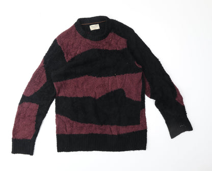 Nudie Jeans Co Womens Black Round Neck Geometric Cotton Pullover Jumper Size XS