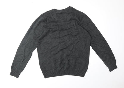 Maine Mens Grey V-Neck Cotton Pullover Jumper Size M