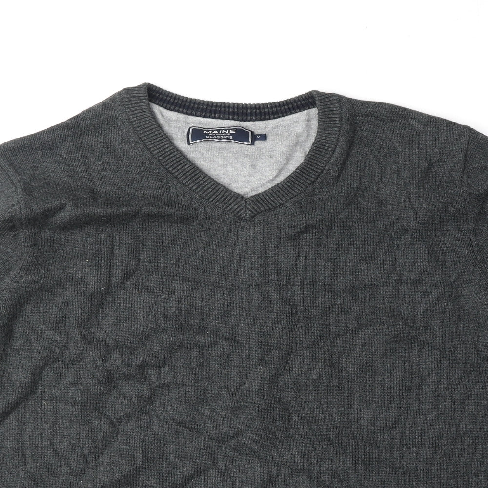 Maine Mens Grey V-Neck Cotton Pullover Jumper Size M
