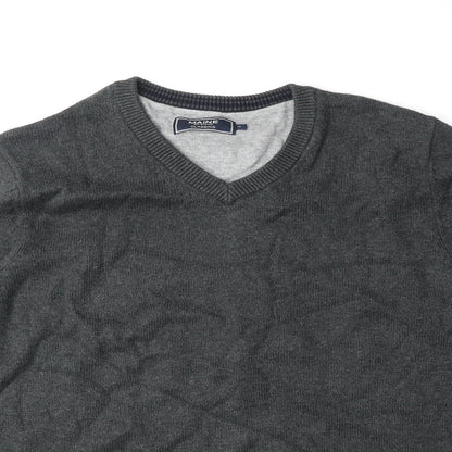 Maine Mens Grey V-Neck Cotton Pullover Jumper Size M