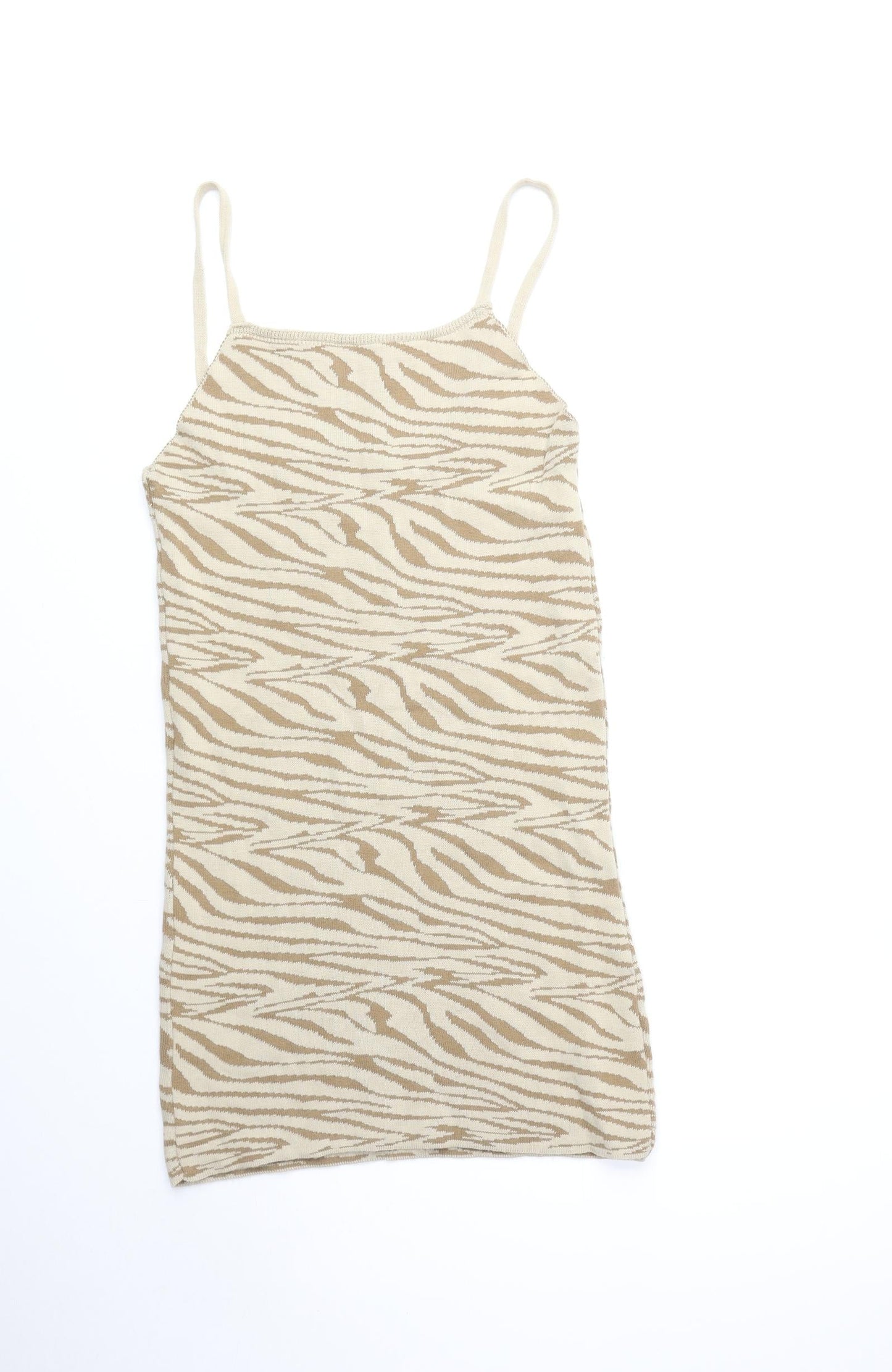 I SAW IT FIRST Womens Beige Animal Print Acrylic Bodycon Size 6 Square Neck Pullover - Zebra Print