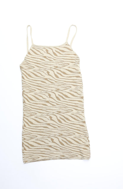 I SAW IT FIRST Womens Beige Animal Print Acrylic Bodycon Size 6 Square Neck Pullover - Zebra Print