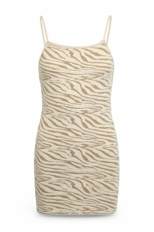 I SAW IT FIRST Womens Beige Animal Print Acrylic Bodycon Size 6 Square Neck Pullover - Zebra Print