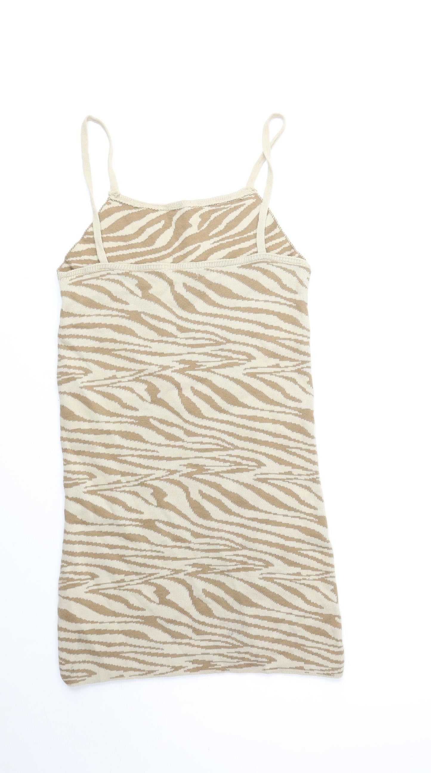 I SAW IT FIRST Womens Beige Animal Print Acrylic Bodycon Size 6 Square Neck Pullover - Zebra Print