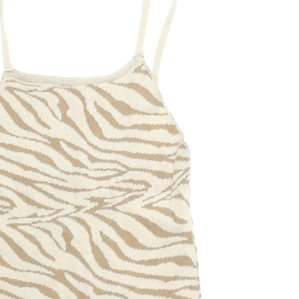 I SAW IT FIRST Womens Beige Animal Print Acrylic Bodycon Size 6 Square Neck Pullover - Zebra Print