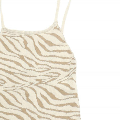 I SAW IT FIRST Womens Beige Animal Print Acrylic Bodycon Size 6 Square Neck Pullover - Zebra Print