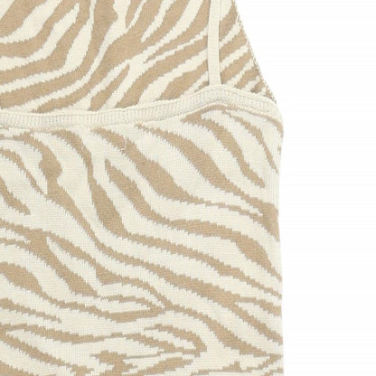 I SAW IT FIRST Womens Beige Animal Print Acrylic Bodycon Size 6 Square Neck Pullover - Zebra Print