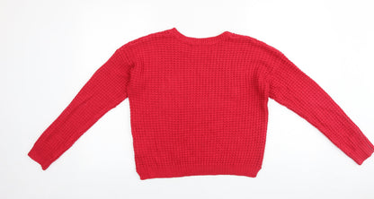 FB Sister Womens Red Round Neck Acrylic Pullover Jumper Size S
