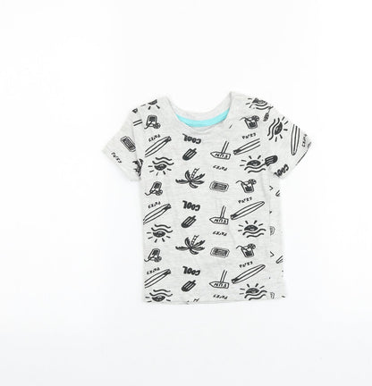 Primark Girls Grey Geometric 100% Cotton Basic T-Shirt Size 3-6 Months Round Neck Pullover