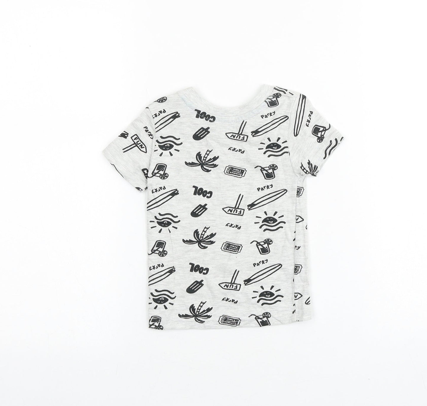 Primark Girls Grey Geometric 100% Cotton Basic T-Shirt Size 3-6 Months Round Neck Pullover