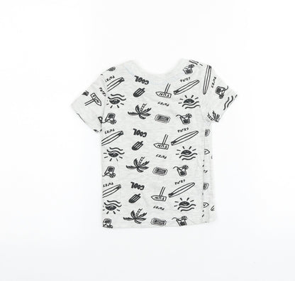 Primark Girls Grey Geometric 100% Cotton Basic T-Shirt Size 3-6 Months Round Neck Pullover