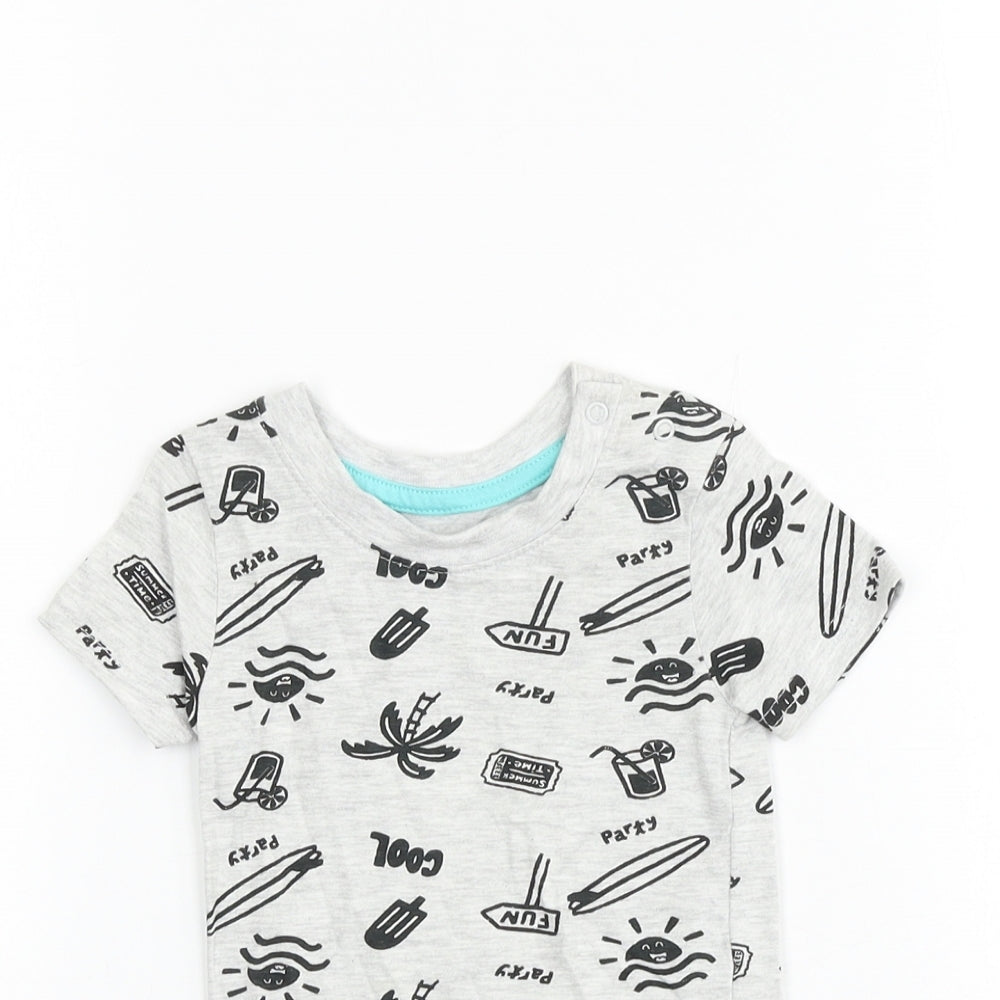 Primark Girls Grey Geometric 100% Cotton Basic T-Shirt Size 3-6 Months Round Neck Pullover