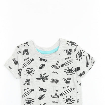 Primark Girls Grey Geometric 100% Cotton Basic T-Shirt Size 3-6 Months Round Neck Pullover