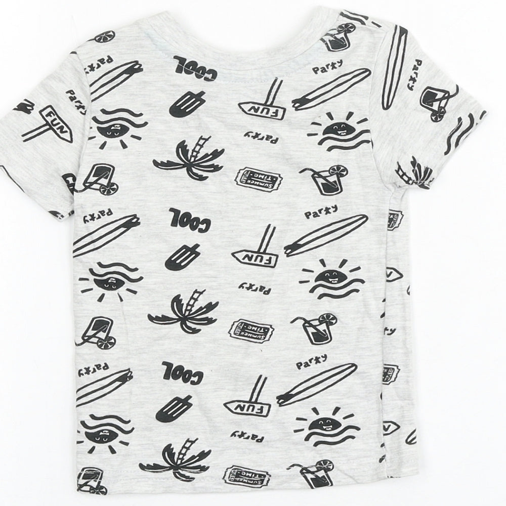 Primark Girls Grey Geometric 100% Cotton Basic T-Shirt Size 3-6 Months Round Neck Pullover