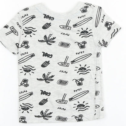 Primark Girls Grey Geometric 100% Cotton Basic T-Shirt Size 3-6 Months Round Neck Pullover