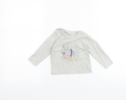 mamas & papas Grey 100% Cotton Basic T-Shirt Size 3-6 Months Round Neck Snap