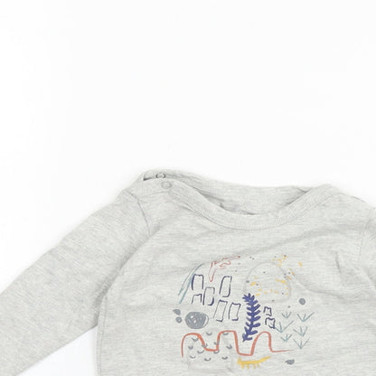 mamas & papas Grey 100% Cotton Basic T-Shirt Size 3-6 Months Round Neck Snap