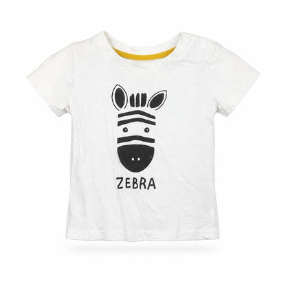 Primark Baby White 100% Cotton Basic T-Shirt Size 3-6 Months Round Neck Pullover - Zebra