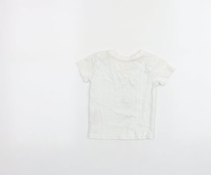 Primark Baby White 100% Cotton Basic T-Shirt Size 3-6 Months Round Neck Pullover - Zebra