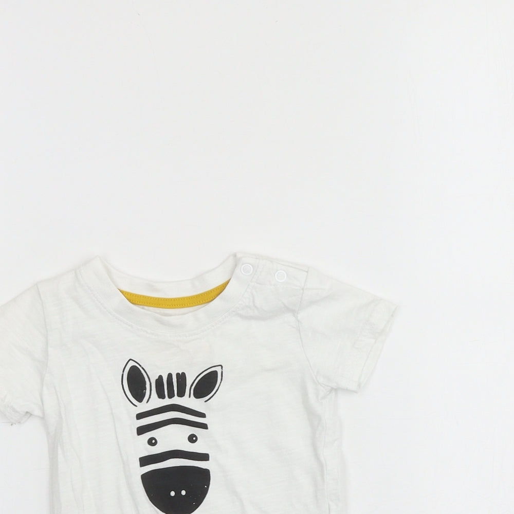 Primark Baby White 100% Cotton Basic T-Shirt Size 3-6 Months Round Neck Pullover - Zebra